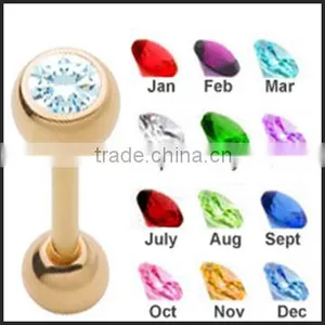 14K Gold Plated Birthstone Tongue Rings Body Piercing Jewelry1402363 thumbnail-1