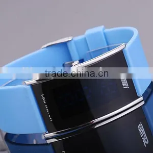Blue Silicone Mirror Watch LED Digital Display Jelly Wrist Watch thumbnail-1