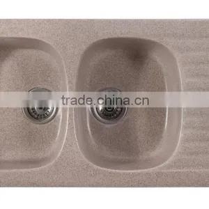 Acrylic Solid Surface/ Quartz Cream Color Double Kitchen Sink,resin Stone Kitchen Sinks thumbnail-2