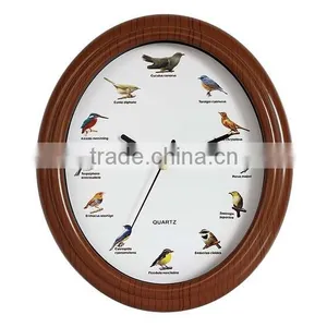 Brown Wall Clock With Bird Sound thumbnail-1