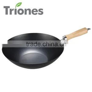 Popular Carbon Steel Non-stick Wok With Wood Handle thumbnail-1