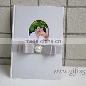 Wedding Guest Signing Book in White With Pearl and Ribbon thumbnail-2