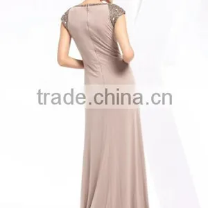 Sleeveless V-neck Beaded Ruffle Coffee Cotton Full Length Elegant Dress thumbnail-3