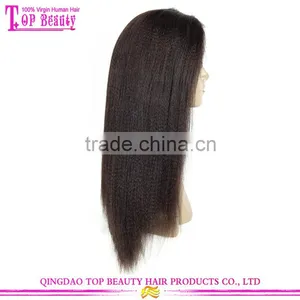 Natural Color Wig Brazilian Virgin 100 Human Hair Yaki Straight With Bleached Knots Yaki Middle Part Lace Front Wig thumbnail-3