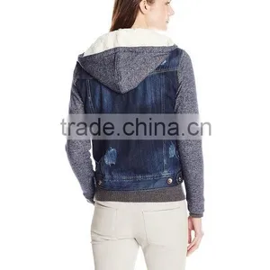 Jeans Women's Oversized Denim Jacket With Combo Knit and Sherpa thumbnail-2