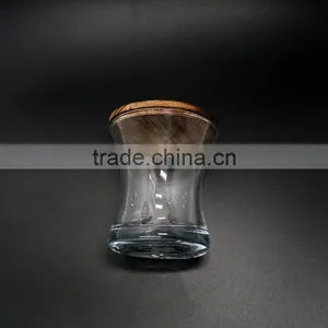 Unique Shape Clear Glass Container With Wooden Lids Glass Candle Jar thumbnail-2