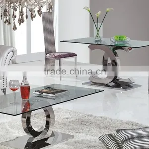 European Style Clear Glass Coffee Table Set thumbnail-1