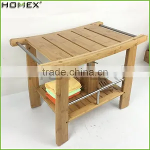 Bamboo Shower Bench Step Stool Seat w Storage Shelf Homex BSCI/Factory thumbnail-1
