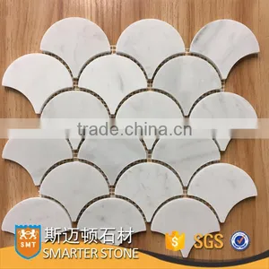 White Carrara Fish Scale Mosaic With Mesh Mounted Mosaic Tiles thumbnail-1