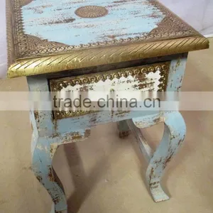 Metal Fitted 1 Drawer Wooden Bed Side Square Stool thumbnail-1