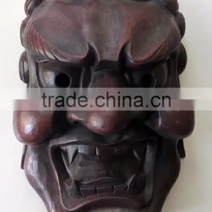 Hand Crafted Wooden Mask of Demon Wall Hanging Made In Nepal thumbnail-1