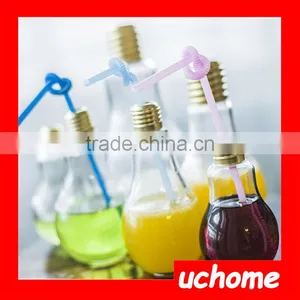 UCHOME 100 ml Light Bulb Drinking Jar Cocktail Plastic Bottle With Lid Straw thumbnail-5