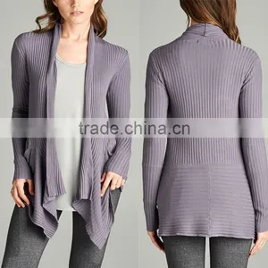 Latest Design Ladies Sweater Western Apparel Romantic Layer Knitted Ribbed Gray New Fashion Cardigan 2017 Women thumbnail-1