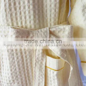 Yellow Cotton Waffle Fabric Bathrobe Hotel Bathrobe Dressing Gowns for Women Long Hotel Bath Robe Pajamas Longue thumbnail-4