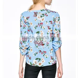 Lady's New Summer Fashionable Printed V Neck Design Long Sleeve Models Short Sleeve Blouse thumbnail-5