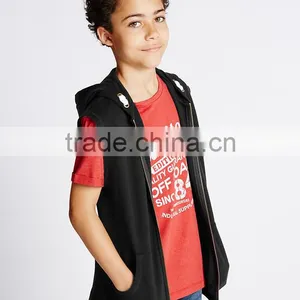 Boy's Pure Cotton Solid Color Hooded Sleeveness Sweatshirt Vest Waistcoat (5-14 Years) thumbnail-1
