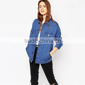 Washed Blue Loose Bulk Wholesale Jacket for Women Casual Wear thumbnail-1