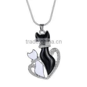 Fashion Couple Animal Pendant Necklace Colors Enamel Couple Cat Pendant Necklace for Valentine's Gifts thumbnail-1