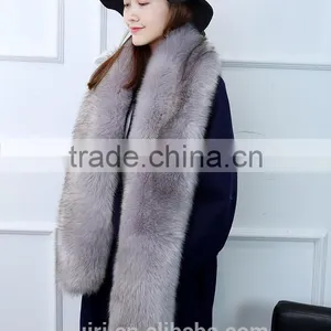Womens Fur Scarfs Fashionable Luxury Runway Show 200cm Long Faux Fur Fox Fur Stole Collar Strip Patchwork Pashmina Scarf thumbnail-1