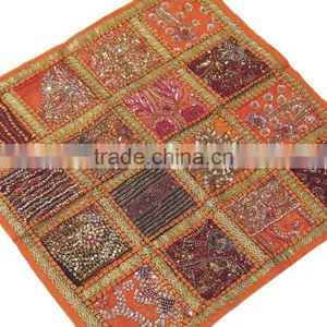 Orange Kundan Decorative Pillow Big Floor Indian Decorative Bedding Pillow 24in thumbnail-2