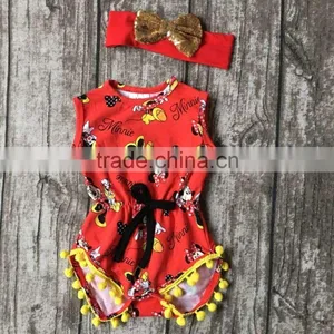 Baby Girls Summer Spring Clothing Infant Baby Girls Romper Baby Minnie Romper With Matching Headband thumbnail-1