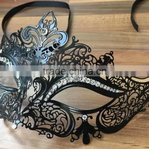 Venetian Masquerade Mask Filigree Black Metal Diamonte Ball Prom Halloween thumbnail-1