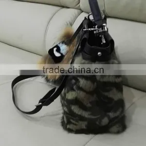Handmade Lady Bag Leather Tote Bag For Women, Rabbit Fur Lady Handbag thumbnail-3
