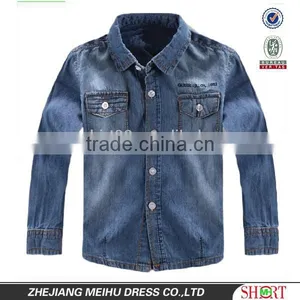 Latest Design Washed Denim Fabric Double Pockets Embroidery Boys Shirt thumbnail-1