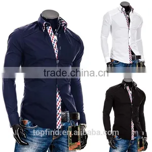100% Cotton Solid Color Slim Fit Men Double Collar Dress Shirt for Men thumbnail-1