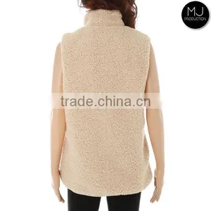 LOW MOQ Wholesale Women Winter Full Zipper Monogrammed Sherpa Vest With Patch thumbnail-5