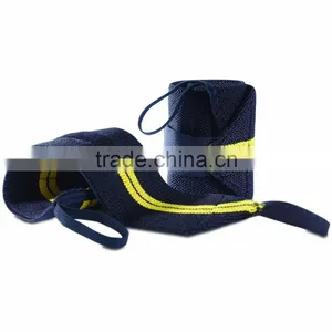 Weight Lifting Wrist Wrap Black With White Blue Stripes thumbnail-1