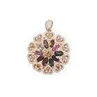 14k Gold Plated Full Love Colorful CZ Flower 925 Sterling Silver Heart Pendant thumbnail-1