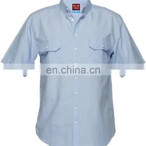 Men's Light Blue PolyCotton Short Sleeve Button Work Shirt thumbnail-2