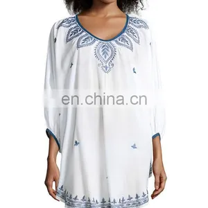 CHEFON Long Sleeve Vintage Women White Cotton Embroidery Blouses thumbnail-1