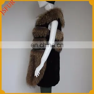 Fashion Women Waistcoat Raccoon Fur Or Fox Fur Trim Real Rabbit Fur Vest thumbnail-5
