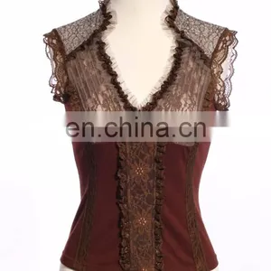 Steam Punk Sleeveless V-cut Lace Top thumbnail-1