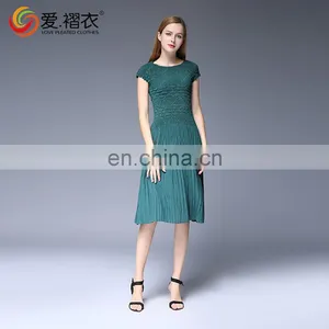 2016 Korea Style Round-Neck Chiffon Dress Wholesales PLeated Dress thumbnail-1