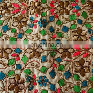 Beige Embroidered Fabric thumbnail-1