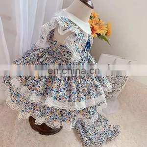 Spanish Lolita Girls Princess Dress Lace Stitching Sleeves Print Dress for Girl Birthday Party Easter Vestidos thumbnail-3