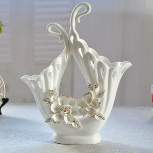 Hollow Out Gild Modern Art Hand Made Large White Ceramic Vase For Living Room Decor thumbnail-1