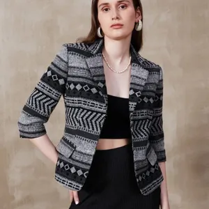 PREMIUM WOOL MIX GEO PATTERN OVERCOAT thumbnail-1
