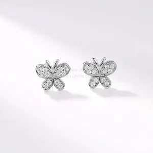 925 Sterling Silver Butterfly Inlaid Zircon Earrings Women's Sweet and Simple Earrings Autumn and Winter New Fashion Earrings thumbnail-4