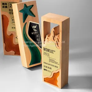 Custom Logo K9 Crystal Metal Material Souvenir Conference Trophy Solid Wood Crystal Trophy Crystal Trophy thumbnail-3
