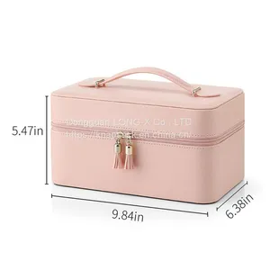 Pu Portable Makeup Case/Double Layer With Mirror Wash Skin Care Storage Cosmetic Bag thumbnail-3