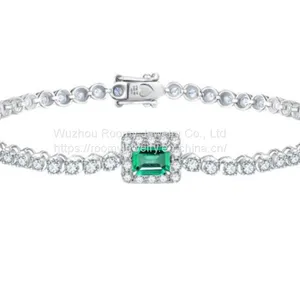 Fashion Jewelry Colobian Emerald Bracelet Charm 925 Silver Emerald & Moissanite Tennis Bracelet for Girl thumbnail-1