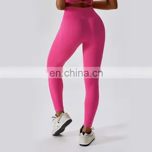 Soft Ribbed High Waist Sports Leggings For Women Custom Workout Wicking Durable Gym Pants thumbnail-2