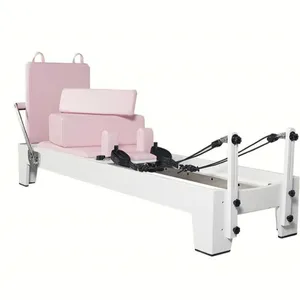White Painted Oak Pink Pilates Reformer thumbnail-1