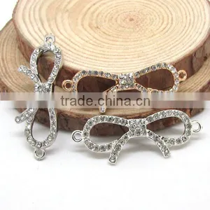 JF8512 Wholesale Rhinestone Crystal Pave Alloy Bow Charm Connector For Bracelet thumbnail-1