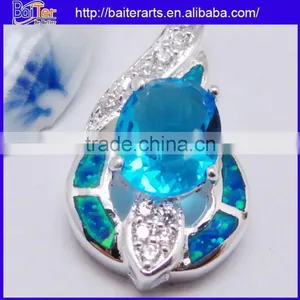 Many Designs !!! Created Opal And Square Light Blue Topaz And Pave Diamond Necklace Pendant thumbnail-5