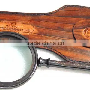 Antique Finish Old Brass Pocket Magnifying Glass Nautical Collectible With Case NMG004 thumbnail-2